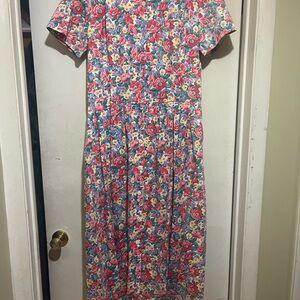 Talbots Pink Floral Short-Sleeve Maxi Dress Vintage 1980s Sarah Campbell